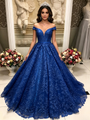 Blue Lace Off the Shoulder Quinceanera Dress