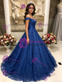 Blue Lace Off the Shoulder Quinceanera Dress
