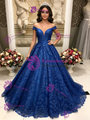 Blue Lace Off the Shoulder Quinceanera Dress