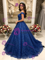 Blue Lace Off the Shoulder Quinceanera Dress