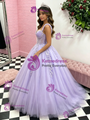Purple Tulle Straps Appliques Quinceanera Dress