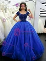Royal Blue Tulle Short Sleeve Beading Quinceanera Dress