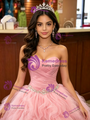 Pink Black Tulle Strapless Pleats Quinceanera Dress