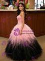 Pink Black Tulle Strapless Pleats Quinceanera Dress
