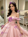 Pink Tulle Off the Shoulder Butterfly Quinceanera Dress