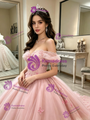Pink Tulle Off the Shoulder Butterfly Quinceanera Dress