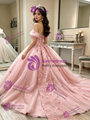 Pink Tulle Off the Shoulder Butterfly Quinceanera Dress