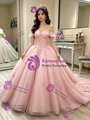Pink Tulle Off the Shoulder Butterfly Quinceanera Dress