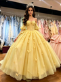 Yellow Tulle Long Sleeve Butterfly Quinceanera Dress