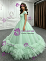 Green Tulle Cap Sleeve Square Neck Quinceanera Dress