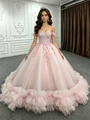 Pink Tulle Off the Shoulder Appliques Beading Quinceanera Dress