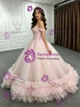 Pink Tulle Off the Shoulder Appliques Beading Quinceanera Dress