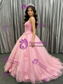 Pink Tulle Straps Flower Quinceanera Dress