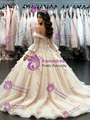 Champagne Tulle Long Sleeve Flwoer Quinceanera Dress