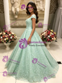 Green Lace Cap Sleeve Quinceanera Dress