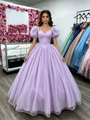 Purple Tulle Square Neck Puff Sleeve Quinceanera Dress