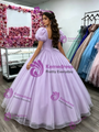 Purple Tulle Square Neck Puff Sleeve Quinceanera Dress