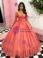 Watermelon Tulle Long Sleeve Quinceanera Dress