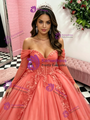 Watermelon Tulle Long Sleeve Quinceanera Dress