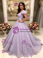 Purple Lace Puff Sleeve Quinceanera Dress