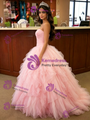 Pink Tulle Strapless Pleats Quinceanera Dress