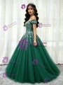 Green Tulle Off the Shoulder Quinceanera Dress