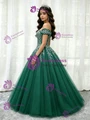 Green Tulle Off the Shoulder Quinceanera Dress