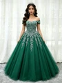 Green Tulle Off the Shoulder Quinceanera Dress
