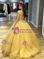 Yellow Tulle V-neck Appliques Quinceanera Dress