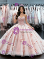 Pink Tulle Strapless Flower Quinceanera Dress