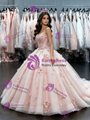 Pink Tulle Strapless Flower Quinceanera Dress
