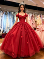 Red Tulle Straps Butterfly Quinceanera Dress