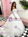 White Tulle Long Sleeve Off the Shoulder Quinceanera Dress