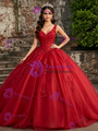 Red Tulle V-neck Appliques Quinceanera Dress