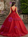 Red Tulle V-neck Appliques Quinceanera Dress