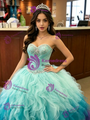 Blue Tulle Strapless Beading Quinceanera Dress