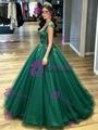 Green Tulle V-neck Appliques Quinceanera Dress