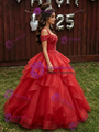 Red Tulle Straps Quinceanera Dress