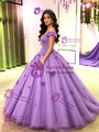 Purple Tulle Off the Shoulder Quinceanera Dress