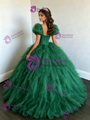 Green Tulle Puff Sleeve Quinceanera Dress