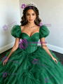 Green Tulle Puff Sleeve Quinceanera Dress