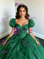 Green Tulle Puff Sleeve Quinceanera Dress