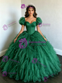 Green Tulle Puff Sleeve Quinceanera Dress