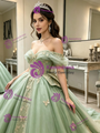 Green Tulle Off the Shoulder Butterfly Quinceanera Dress