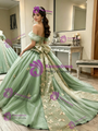 Green Tulle Off the Shoulder Butterfly Quinceanera Dress