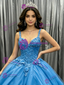 Blue Tulle Straps Flower Quinceanera Dress