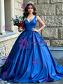 Royal Blue Satin V-neck Appliques Quinceanera Dress