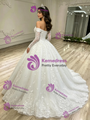 White Tulle Long Sleeve Appliques Quinceanera Dress