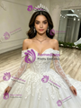 White Tulle Long Sleeve Appliques Quinceanera Dress