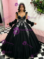 Black Tulle Straps Appliques Quinceanera Dress